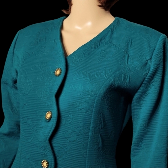 Vintage Savannah Fitted Knit Shirt  Dress Fall Office Party / Sz 5 / Teal - Picture 4 of 16